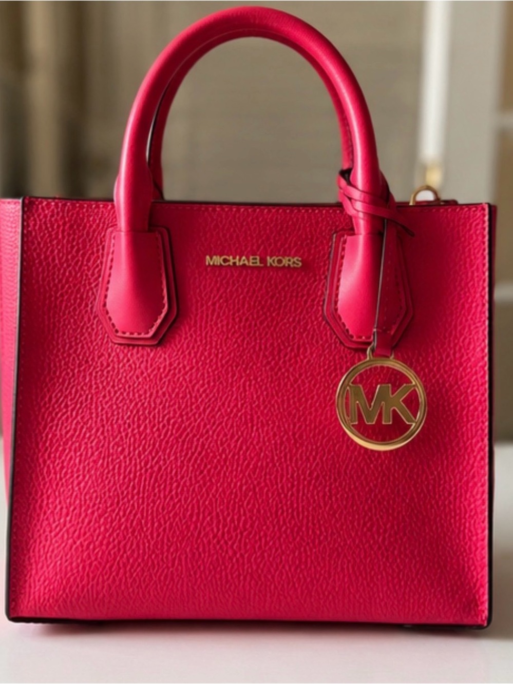 Michael Kors Mercer Medium Messenger Electric Pink Leather Satchel NWT